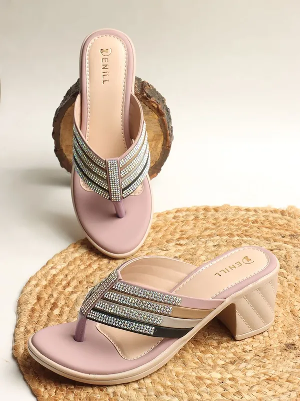 Pink_Synthetic_Leather_Heels_For_Women
