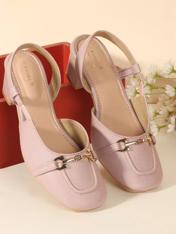 Peach_Synthetic_Leather_Heels_For_Women