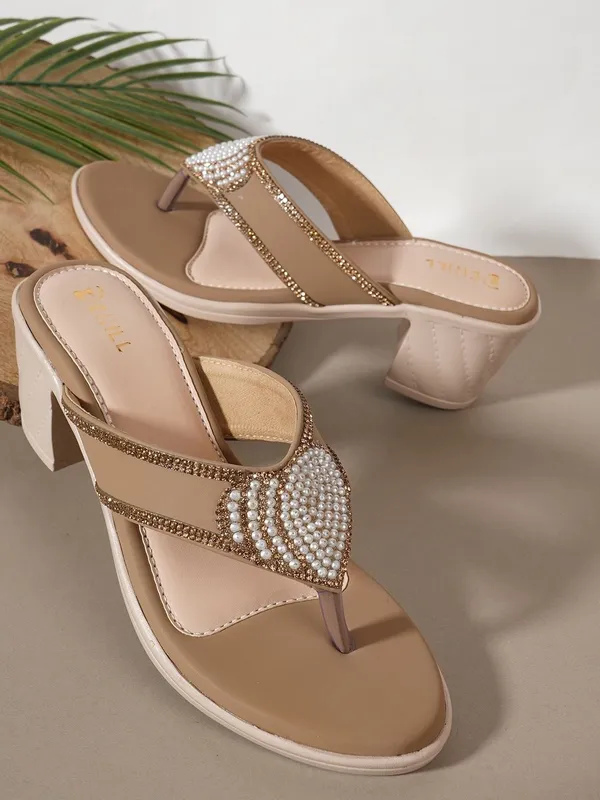 Beige_Synthetic_Leather_Heels_For_Women