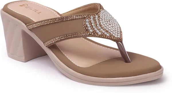 Beige_Synthetic_Leather_Heels_For_Women
