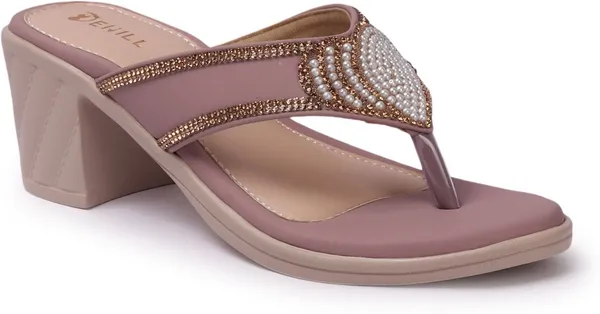 Pink_Synthetic_Leather_Heels_For_Women