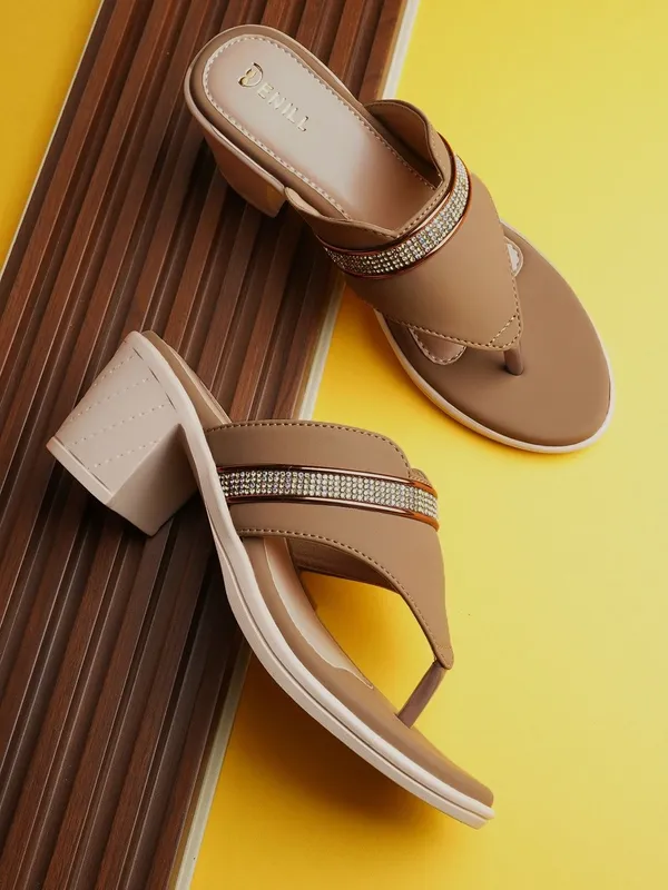 Beige_Synthetic_Leather_Heels_For_Women