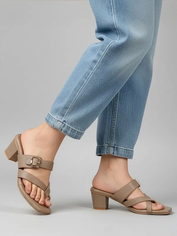 Beige_Synthetic_Leather_Heels_For_Women