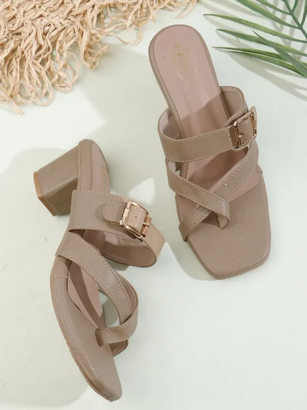 Beige_Synthetic_Leather_Heels_For_Women