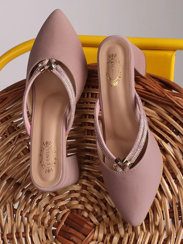 Peach_Synthetic_Leather_Heels_For_Women