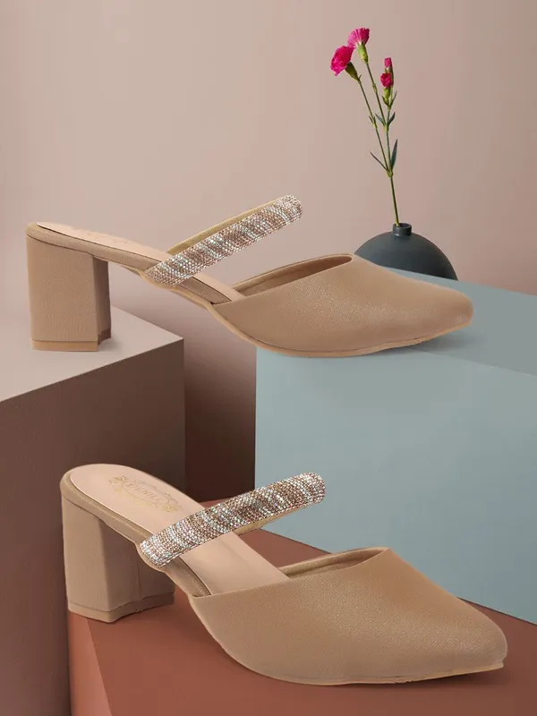 Beige_Synthetic_Leather_Heels_For_Women