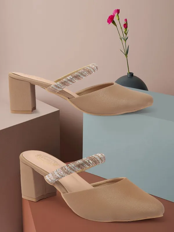 Beige_Synthetic_Leather_Heels_For_Women