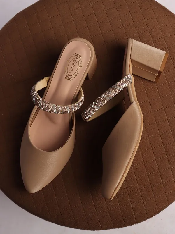 Beige_Synthetic_Leather_Heels_For_Women