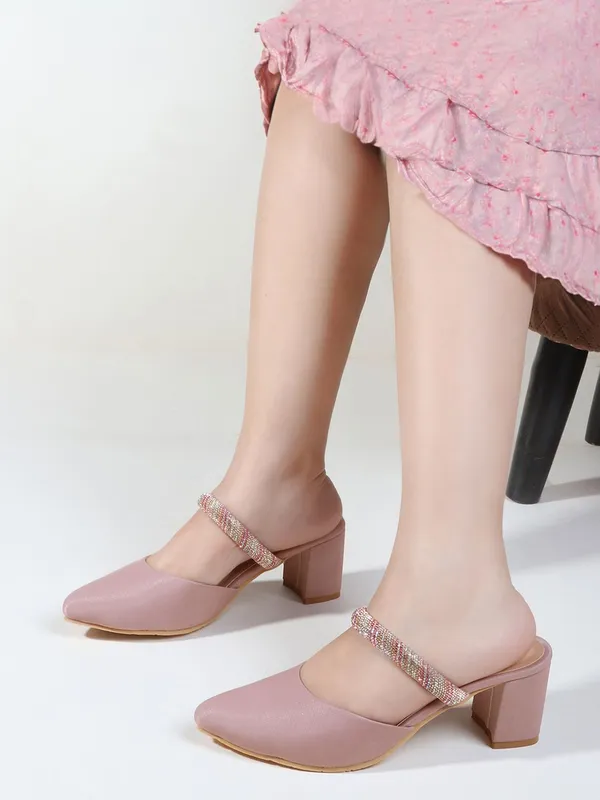 Pink_Synthetic_Leather_Heels_For_Women