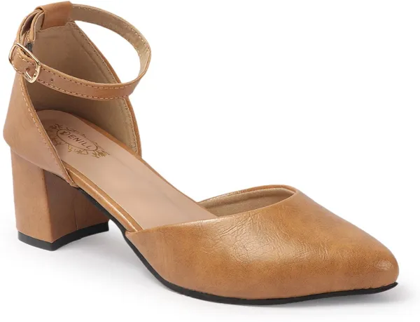Beige_Synthetic_Leather_Heels_For_Women
