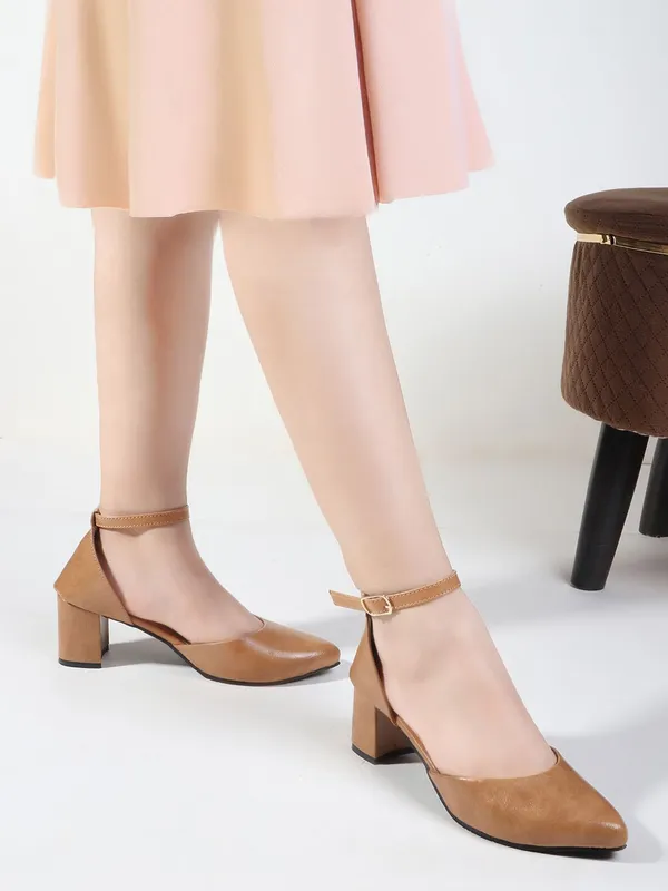 Beige_Synthetic_Leather_Heels_For_Women