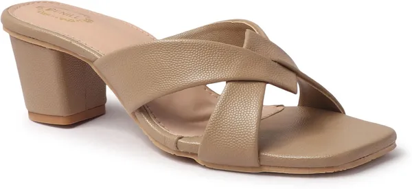 Beige_Synthetic_Leather_Heels_For_Women