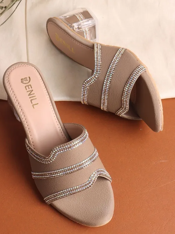 Beige_Synthetic_Leather_Heels_For_Women