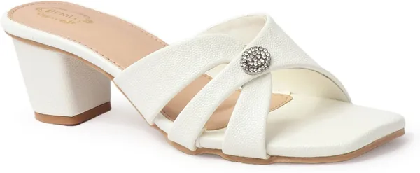 White_Synthetic_Leather_Heels_For_Women