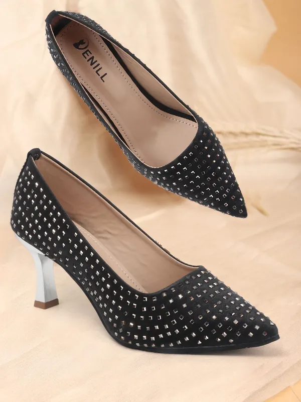 Black_Synthetic_Leather_Heels_For_Women