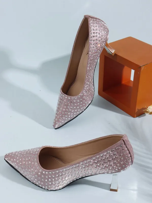 Pink_Synthetic_Leather_Heels_For_Women