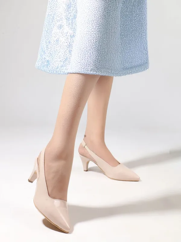Beige_Synthetic_Leather_Heels_For_Women