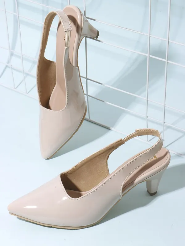 Beige_Synthetic_Leather_Heels_For_Women