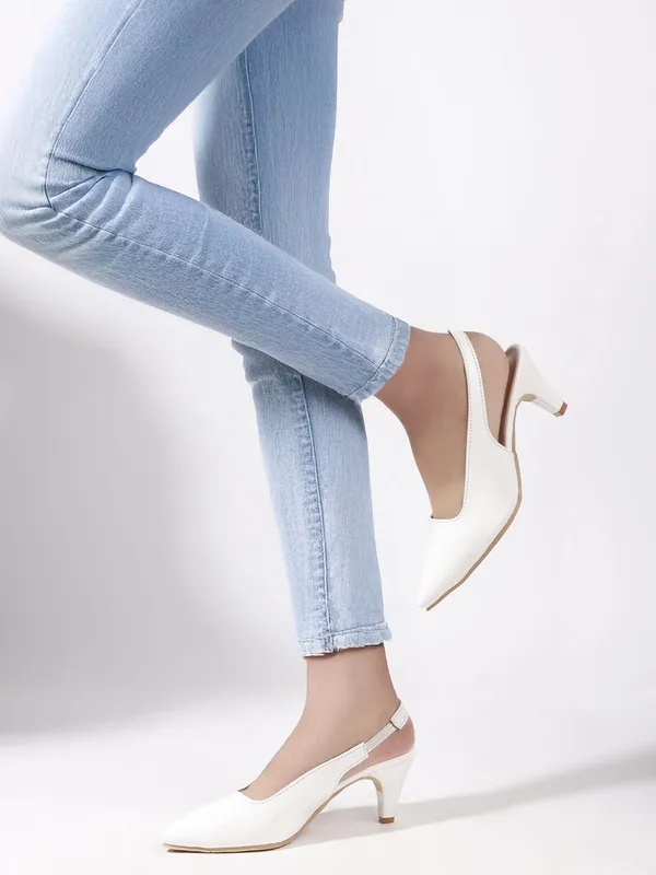 White_Synthetic_Leather_Heels_For_Women