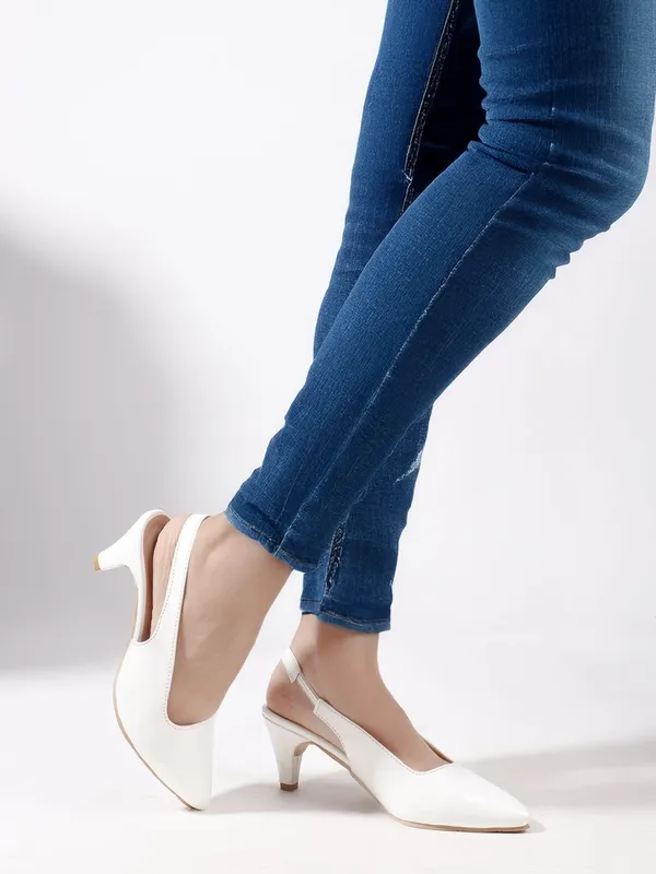 White_Synthetic_Leather_Heels_For_Women