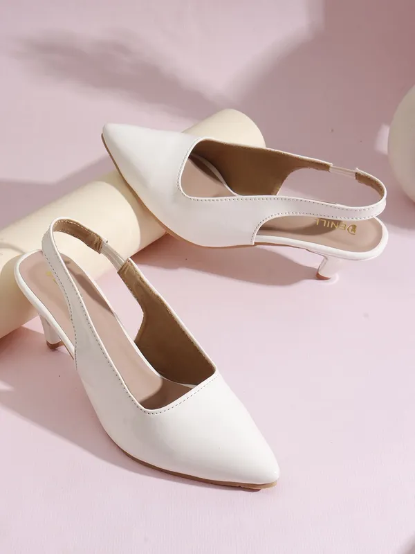 White_Synthetic_Leather_Heels_For_Women