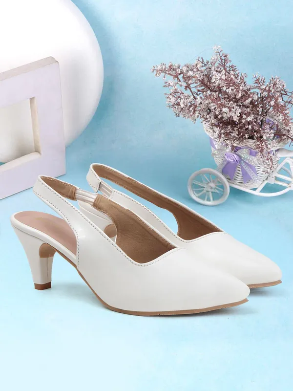 White_Synthetic_Leather_Heels_For_Women