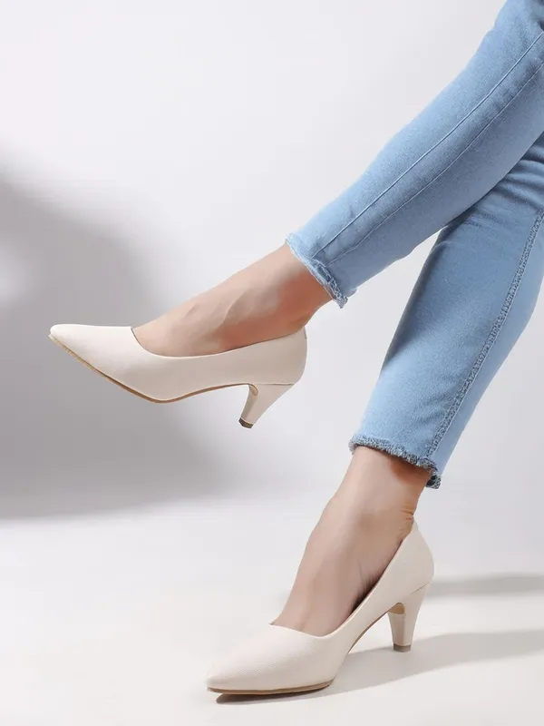 White_Synthetic_Leather_Heels_For_Women