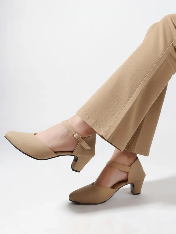Beige_Synthetic_Leather_Heels_For_Women