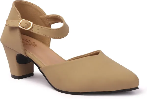 Beige_Synthetic_Leather_Heels_For_Women