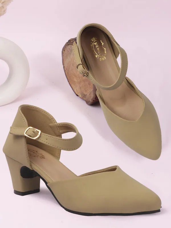 Beige_Synthetic_Leather_Heels_For_Women