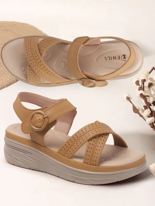 Beige_Synthetic_Leather_Flats_For_Women