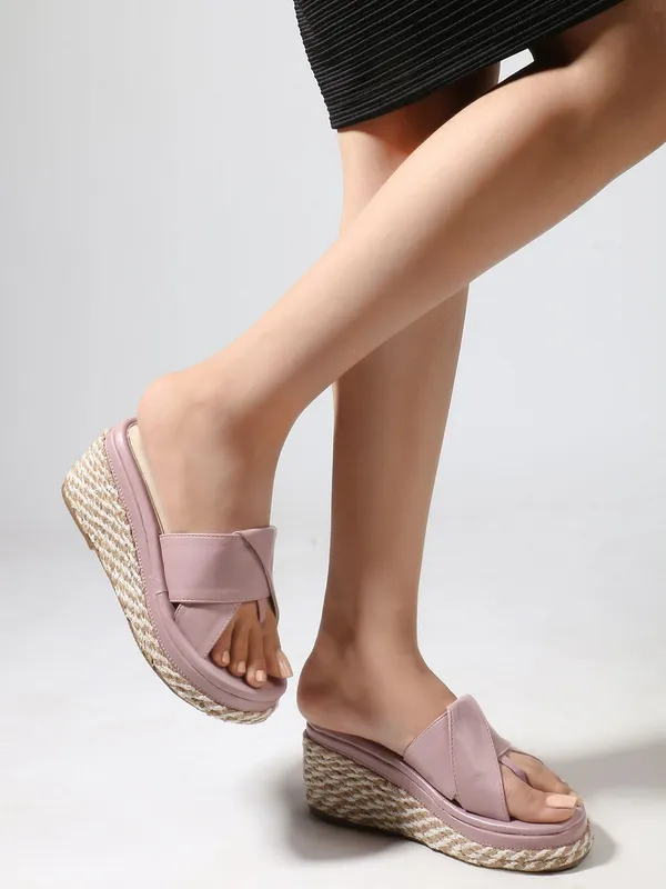 Pink_Synthetic_Leather_Wedges_For_Women