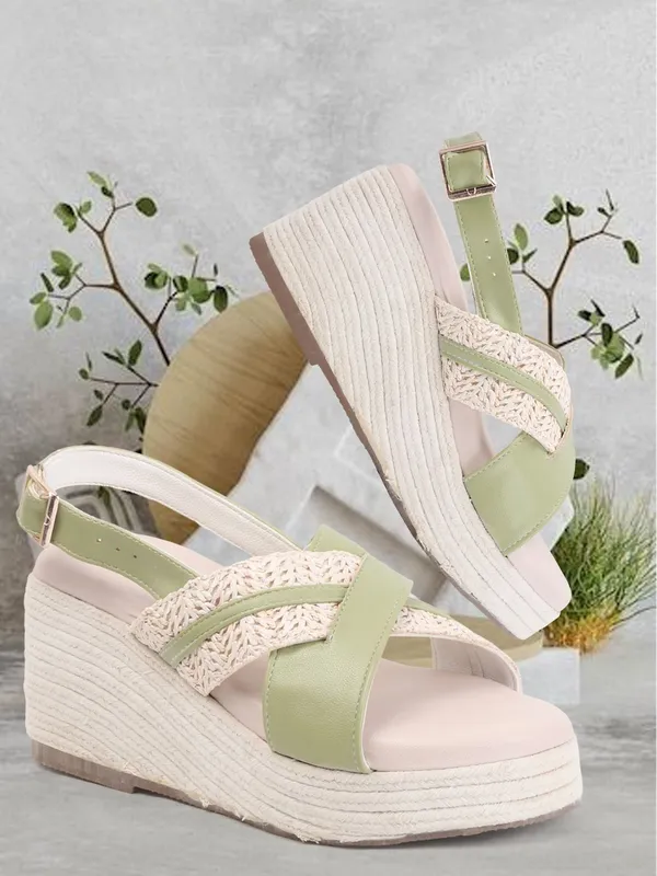Green_And_Beige_Synthetic_Leather_Wedges_For_Women