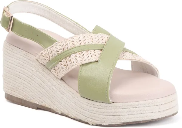 Green_And_Beige_Synthetic_Leather_Wedges_For_Women