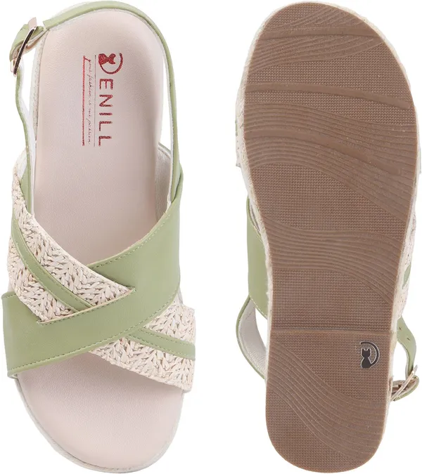 Green_And_Beige_Synthetic_Leather_Wedges_For_Women