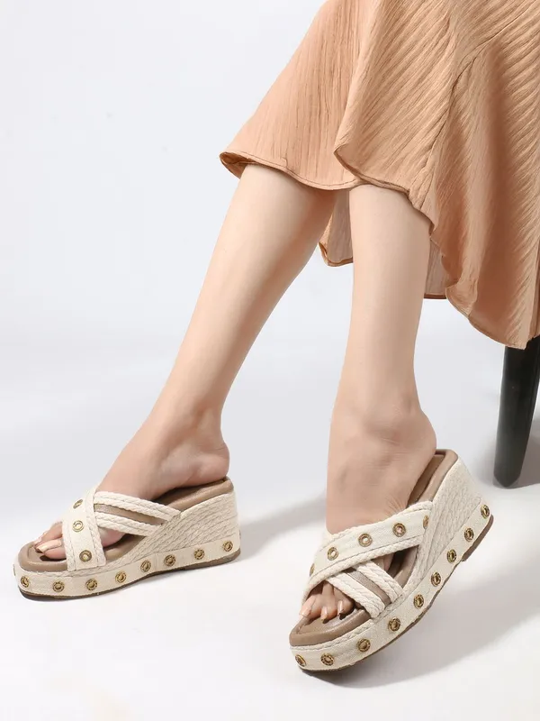 Beige_Synthetic_Leather_Wedges_For_Women