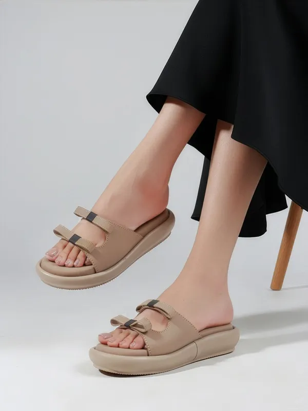 Beige_Synthetic_Leather_Wedges_For_Women