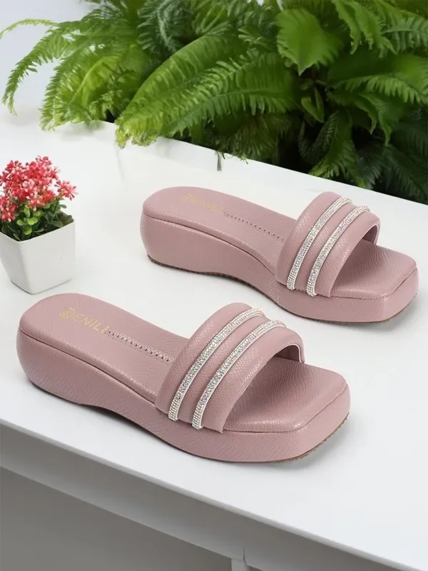 Pink_Synthetic_Leather_Wedges_For_Women