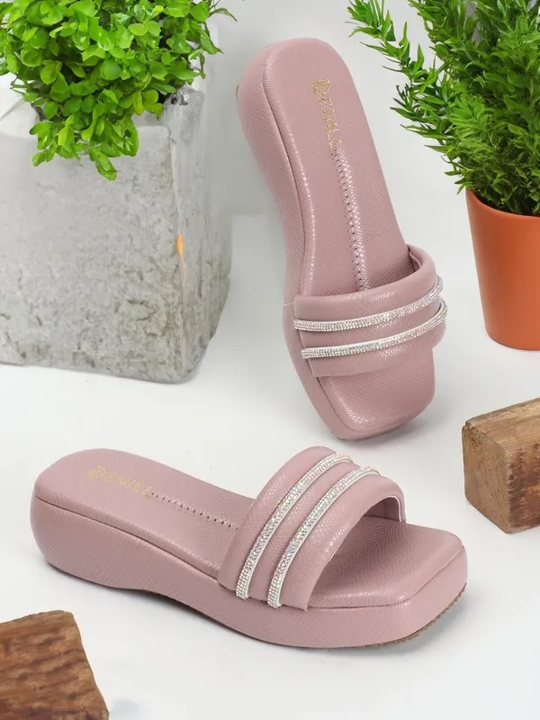 Pink_Synthetic_Leather_Wedges_For_Women
