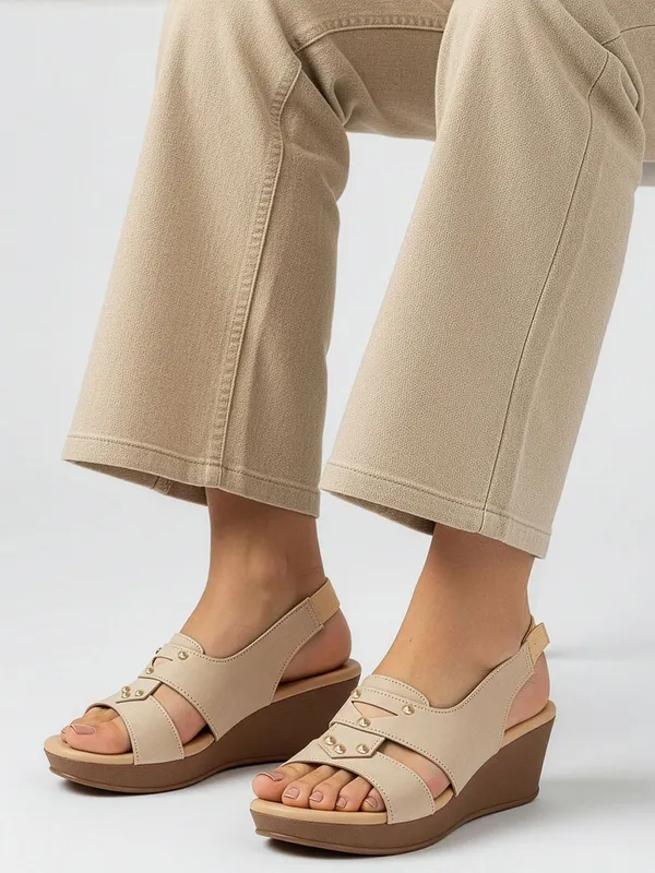 Beige_Synthetic_Leather_Wedges_For_Women