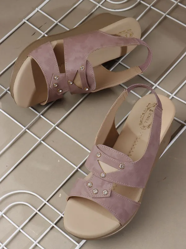 Pink_Synthetic_Leather_Wedges_For_Women
