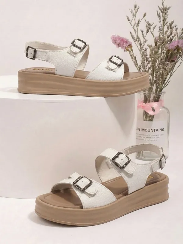 White_Synthetic_Leather_Flats_For_Women