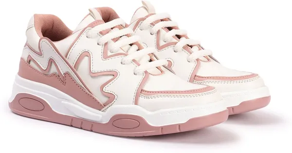 Peach_Synthetic_Leather_Casual_Lace_Up_Sneakers_For_Women
