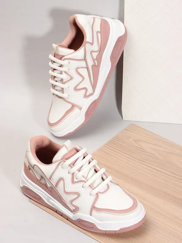 Peach_Synthetic_Leather_Casual_Lace_Up_Sneakers_For_Women
