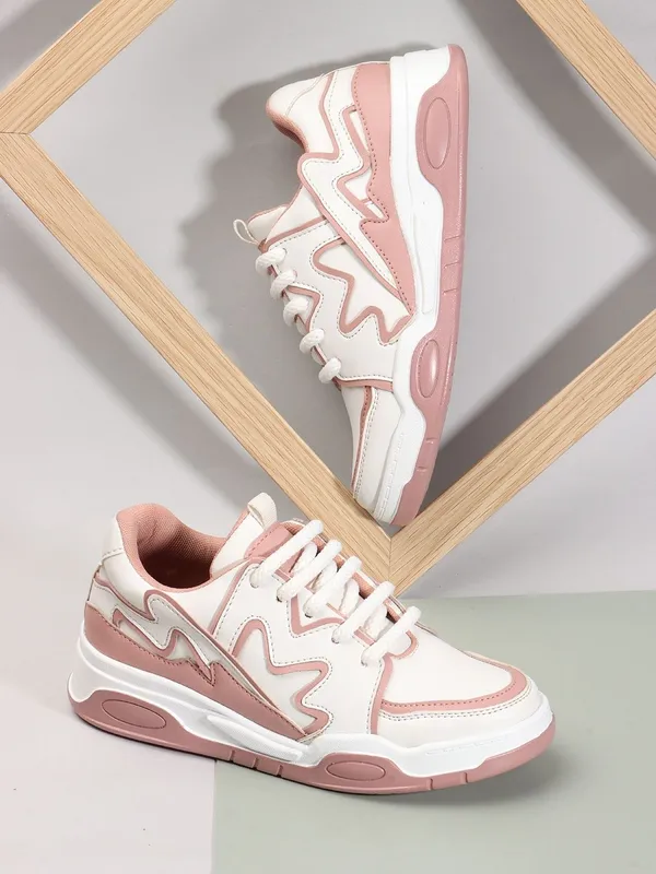Peach_Synthetic_Leather_Casual_Lace_Up_Sneakers_For_Women
