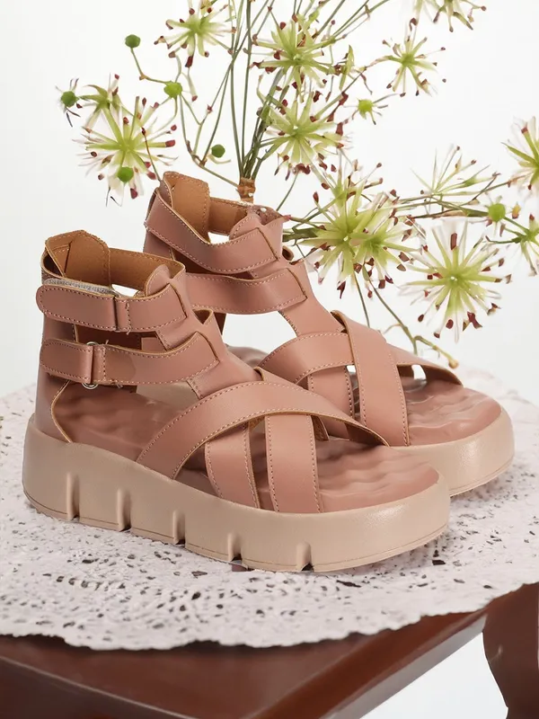 Pink_Synthetic_Leather_Wedges_For_Women