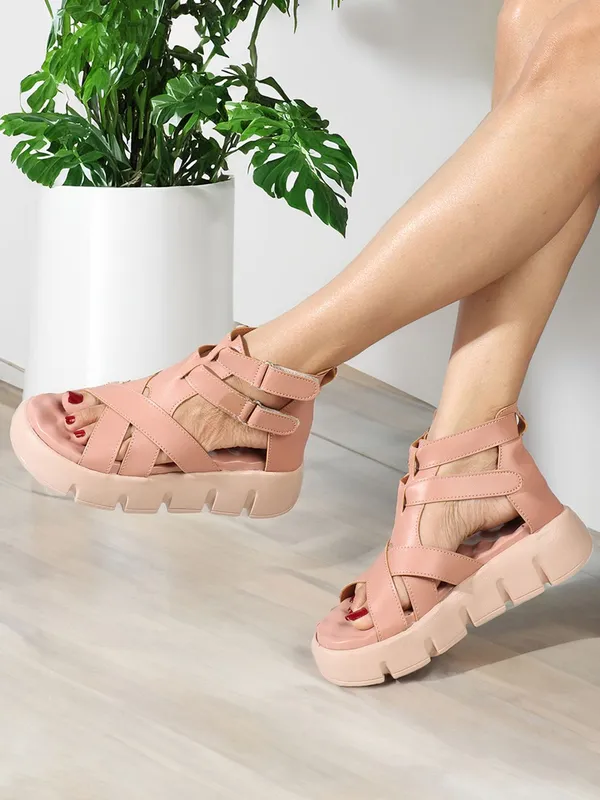 Pink_Synthetic_Leather_Wedges_For_Women