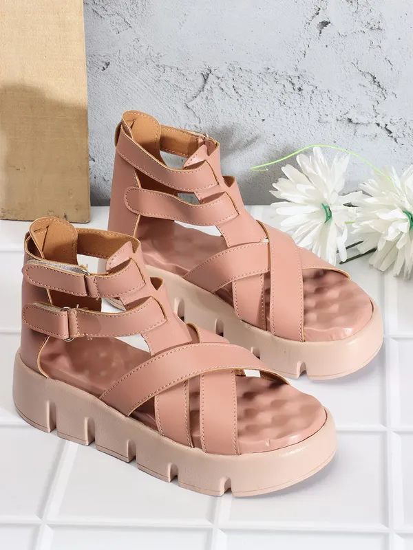 Pink_Synthetic_Leather_Wedges_For_Women