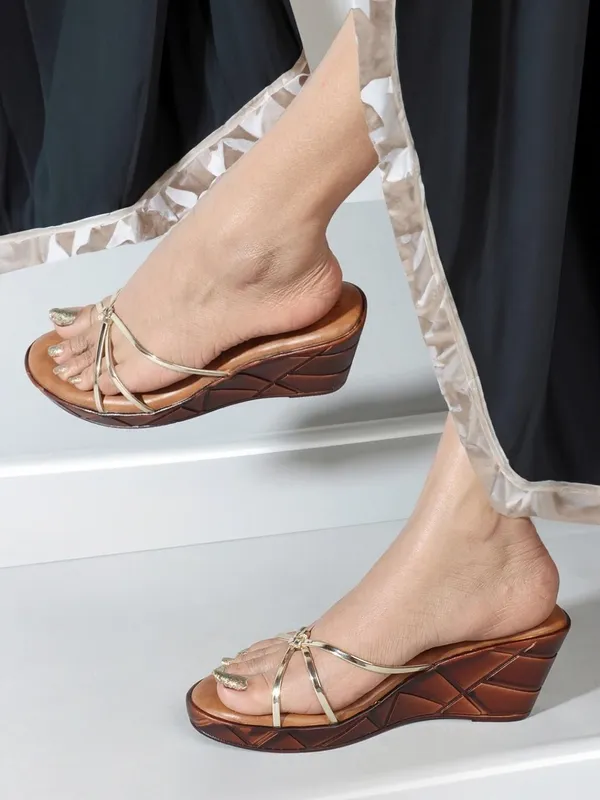 Gold_Synthetic_Leather_Wedges_For_Women