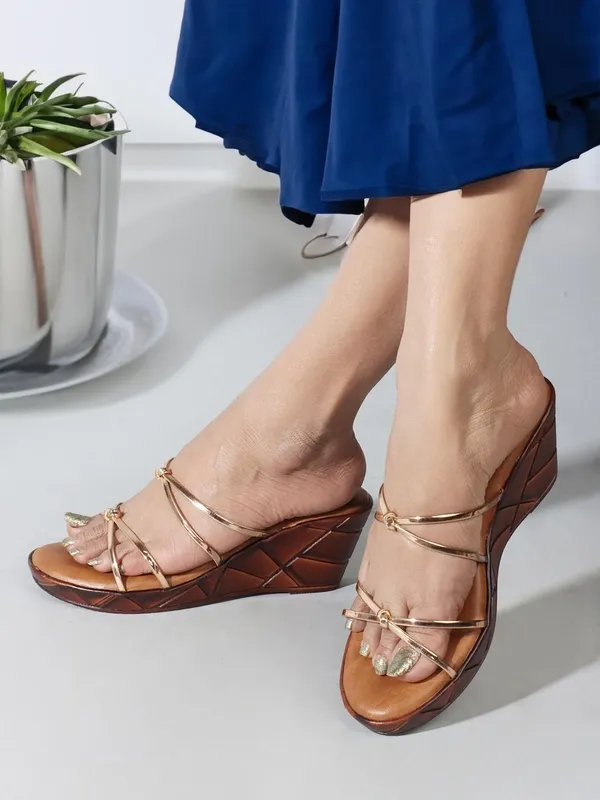 Gold_Synthetic_Leather_Wedges_For_Women